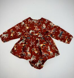 BABY GIRL LS WRANGLER DRESS HORSE RED