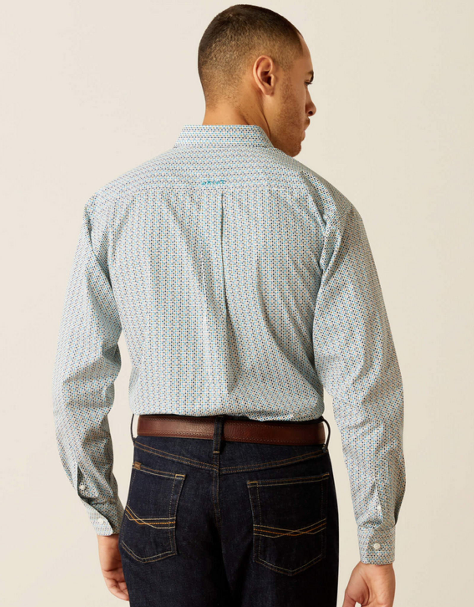 ARIAT SHIRT MNS ARIAT LS BUTTON WHITE W/ PASTEL PRINT