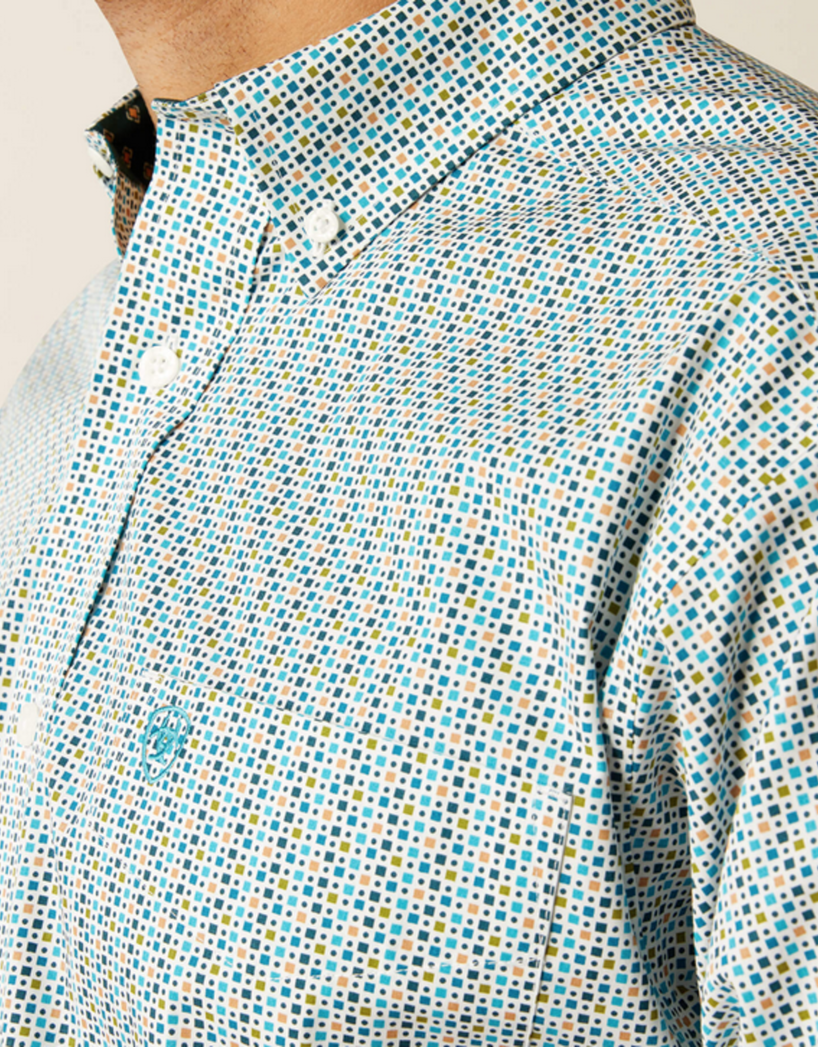 ARIAT SHIRT MNS ARIAT LS BUTTON WHITE W/ PASTEL PRINT