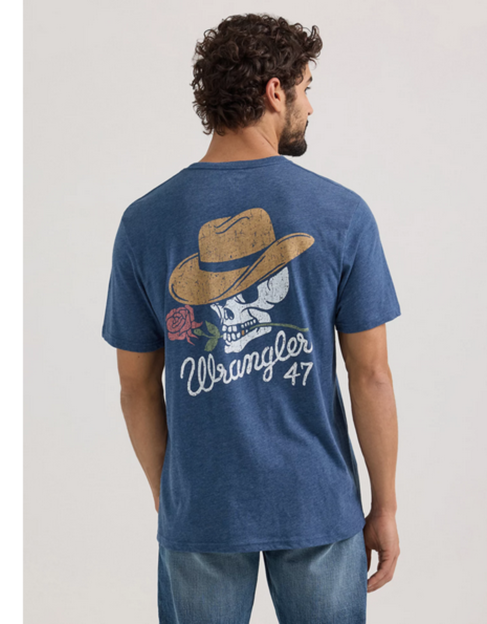 SHIRT MNS WRANGLER TEE COWBOY SKULL BLUE