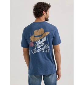 SHIRT MNS WRANGLER TEE COWBOY SKULL BLUE