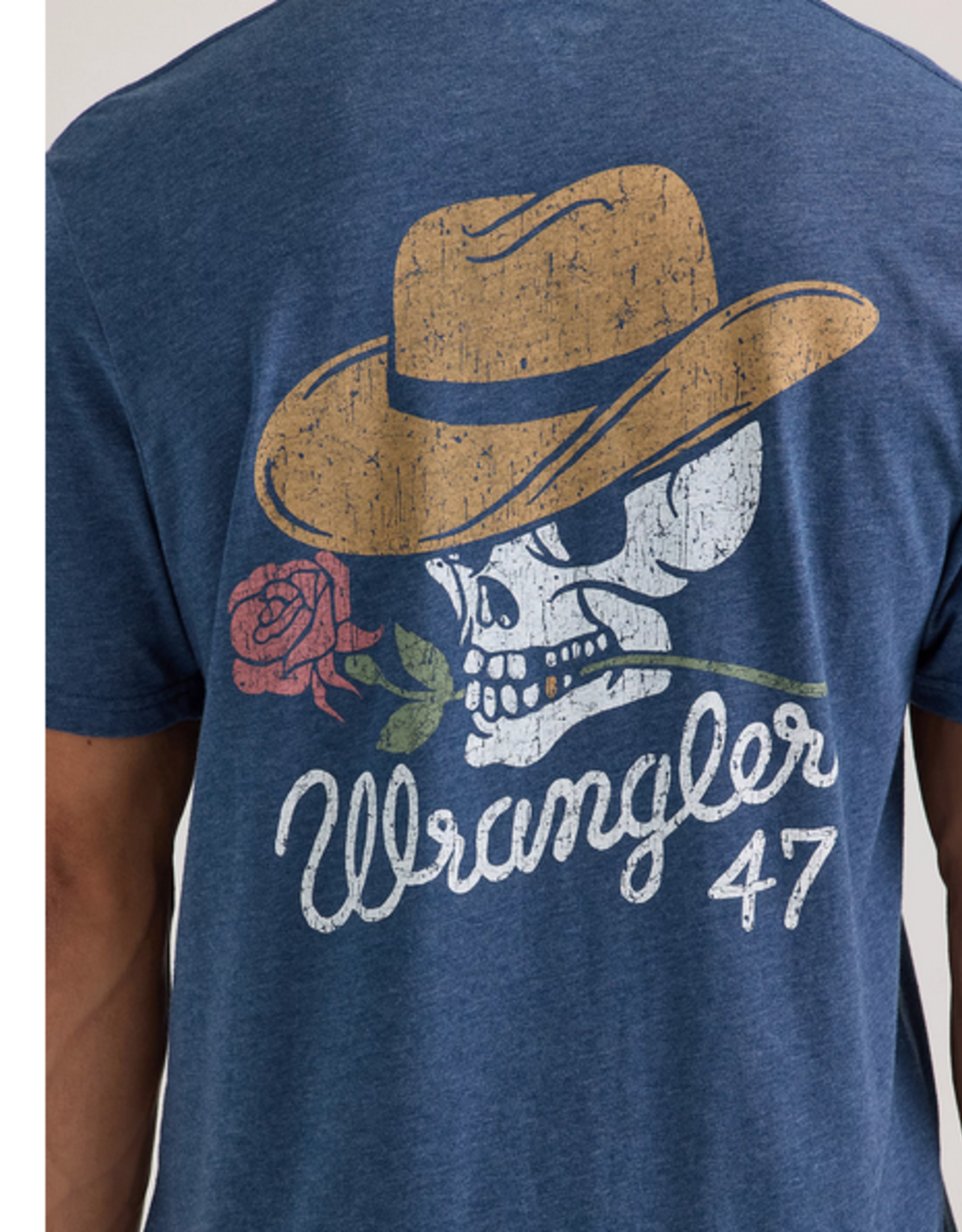 SHIRT MNS WRANGLER TEE COWBOY SKULL BLUE