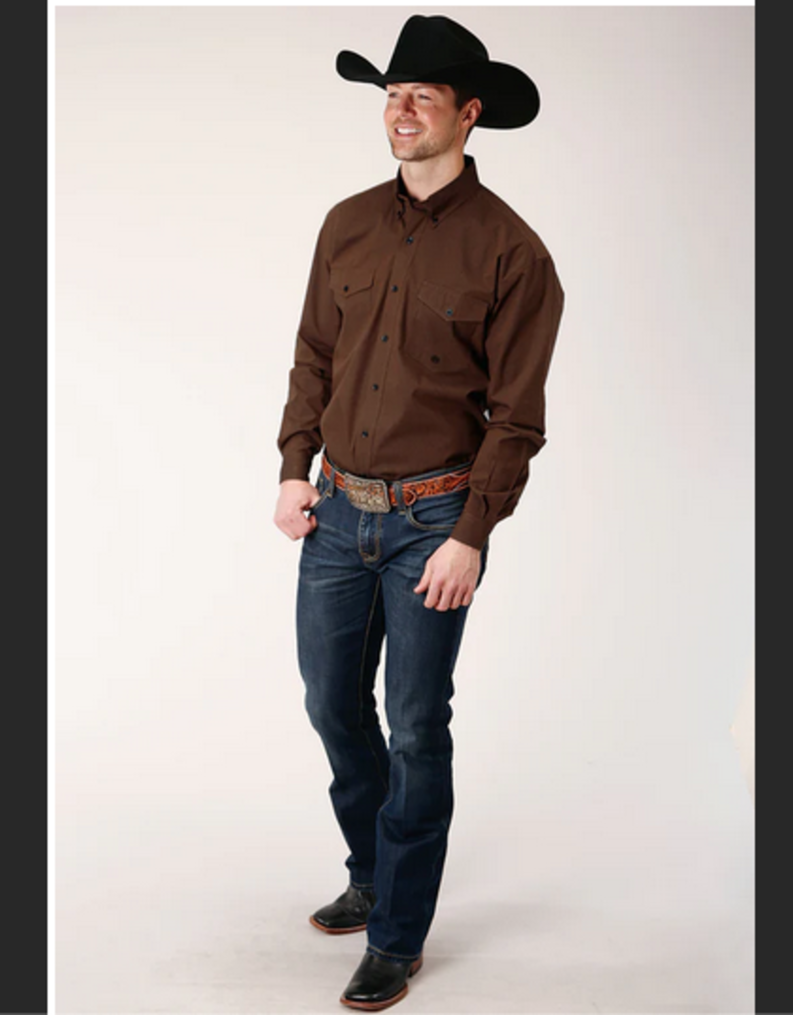 ROPER SHIRT MNS ROPER LS SOLID BROWN