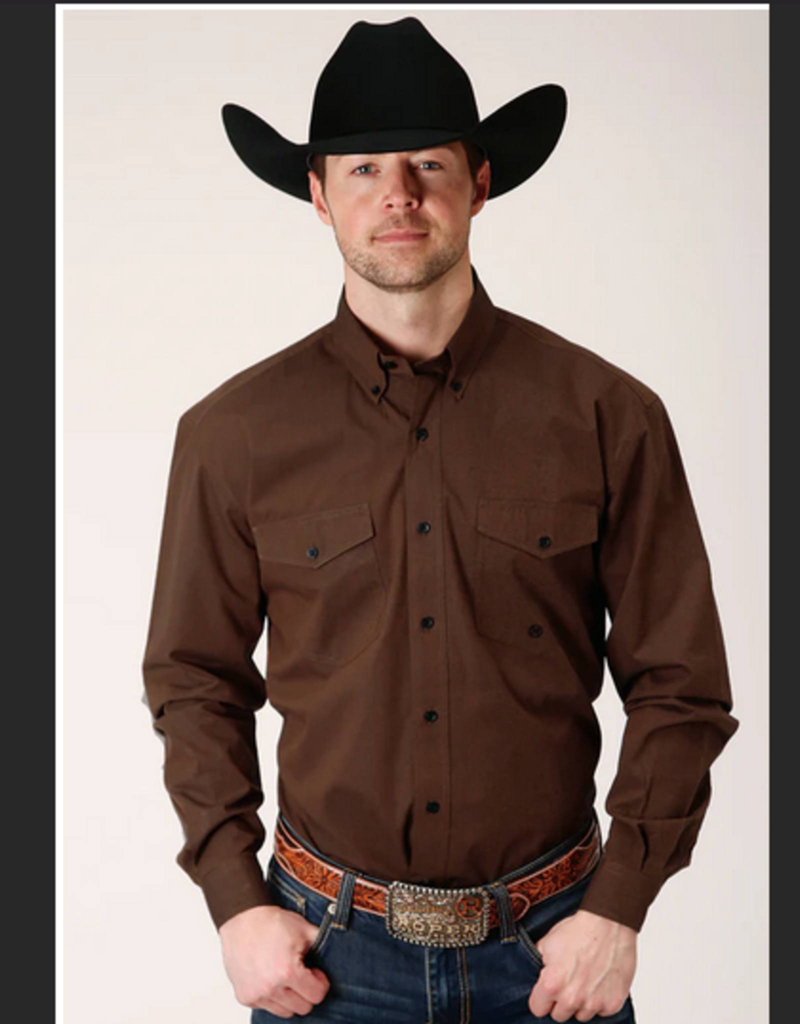 ROPER SHIRT MNS ROPER LS SOLID BROWN