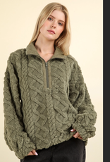 JACKET WMS GREEN FLEECE CABLE PATTERN