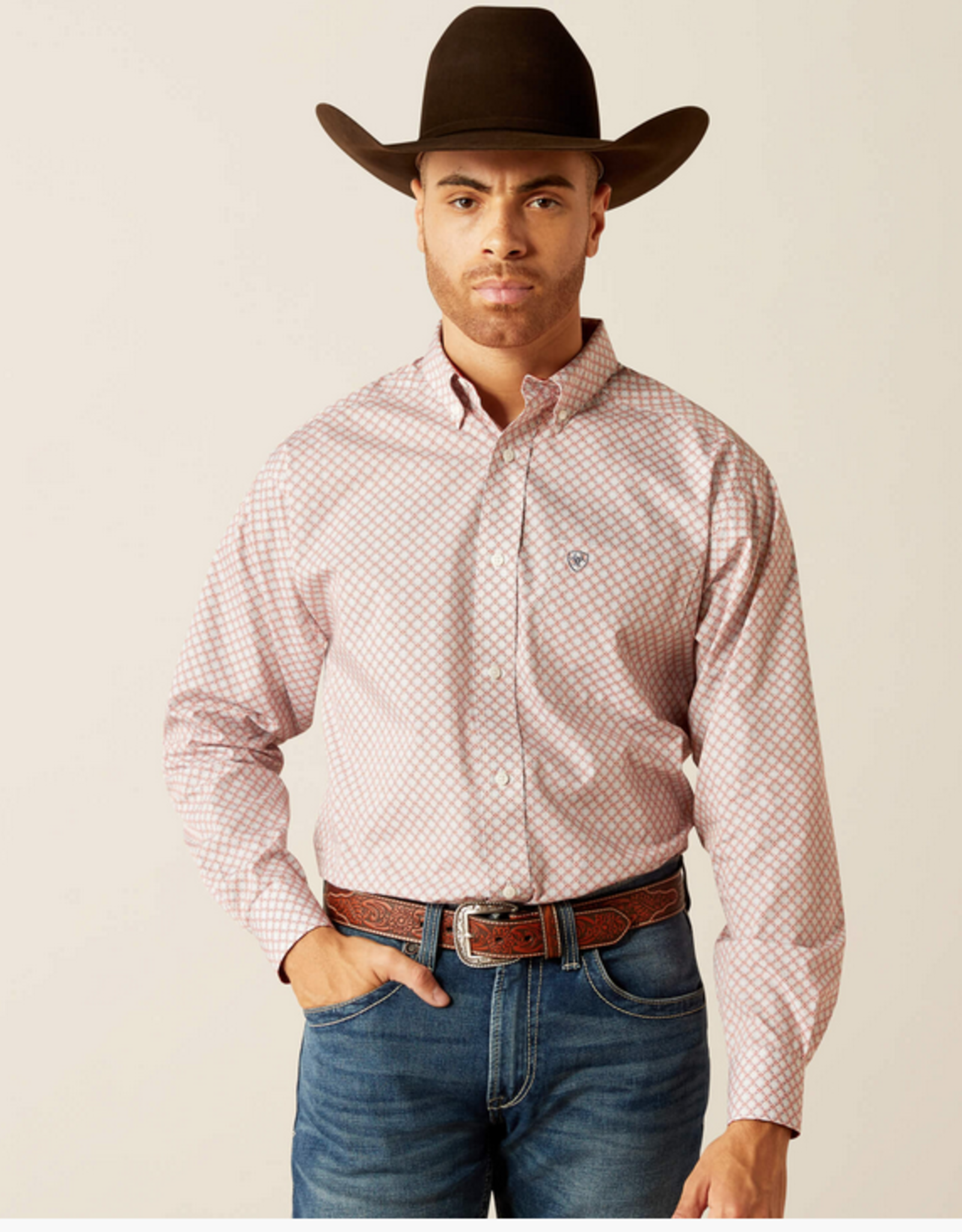 ARIAT SHIRT MNS ARIAT LS BLU/RED GEO PRINT