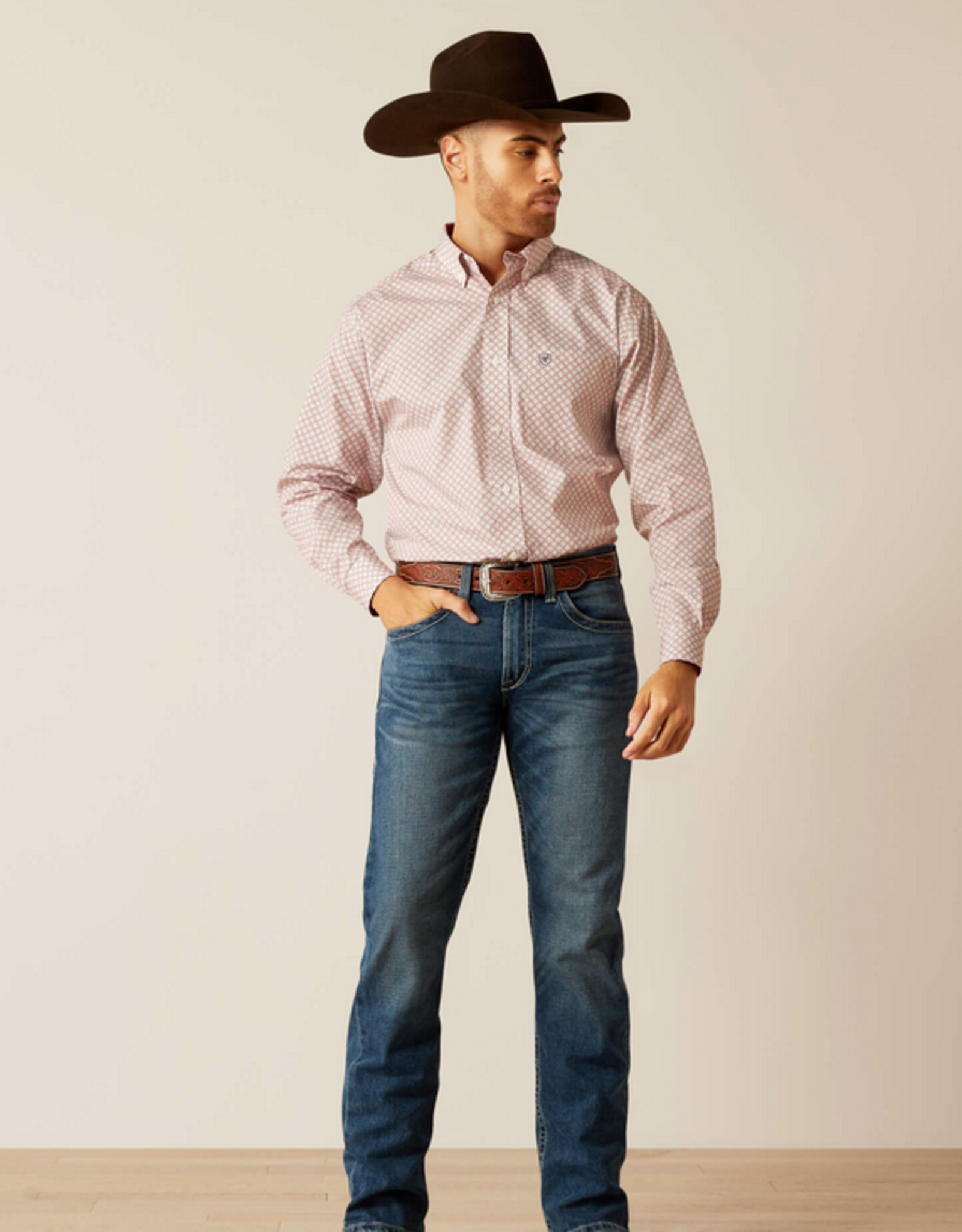 ARIAT SHIRT MNS ARIAT LS BLU/RED GEO PRINT