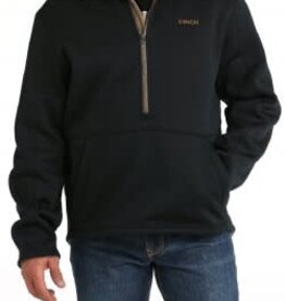 CINCH HOODIE MNS SHERPA LINED 1/2 ZIP BLK/BRN FRONT POCKET