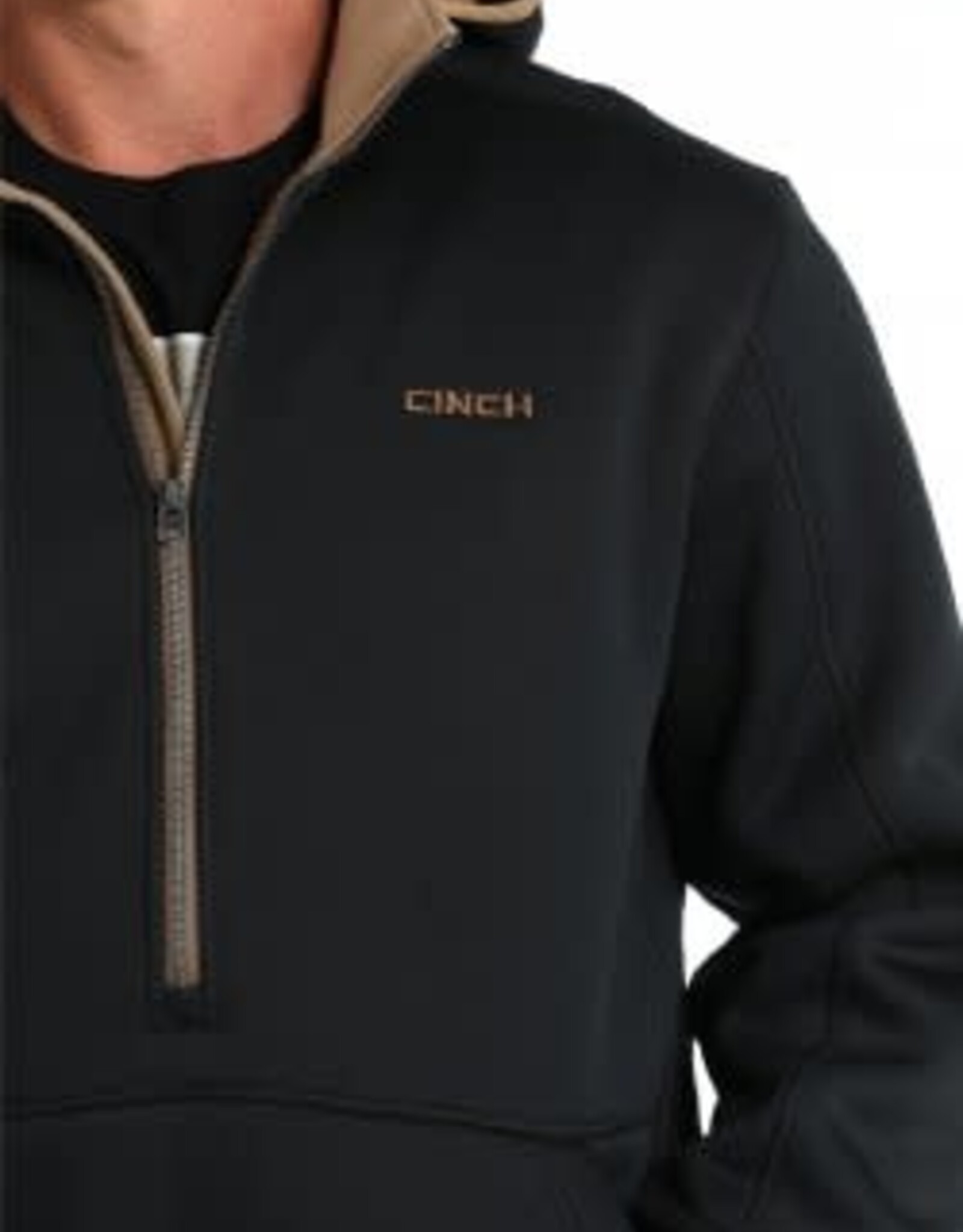 CINCH HOODIE MNS SHERPA LINED 1/2 ZIP BLK/BRN FRONT POCKET