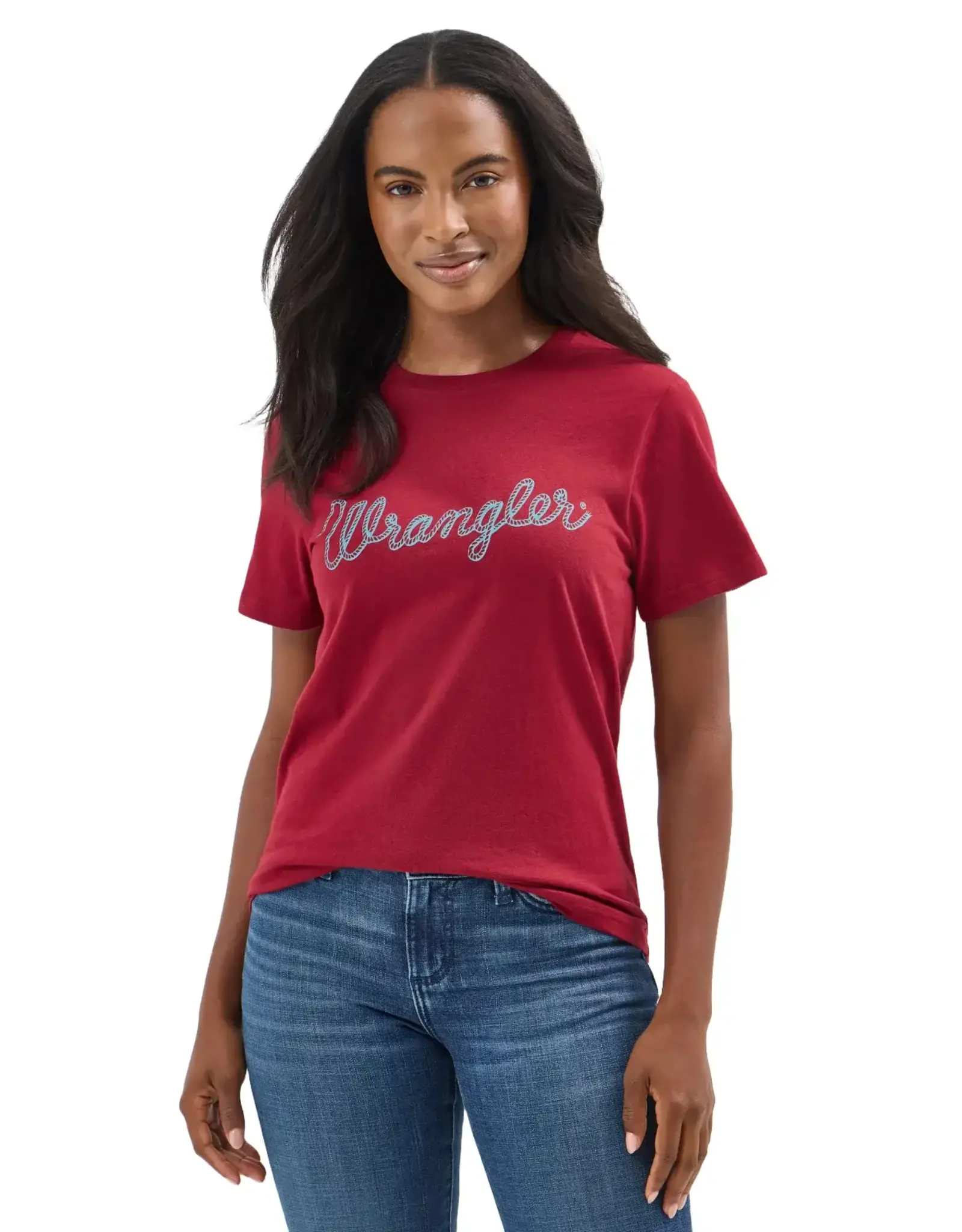 SHIRT WMS TEE WRANGLER ROPE LOGO RED
