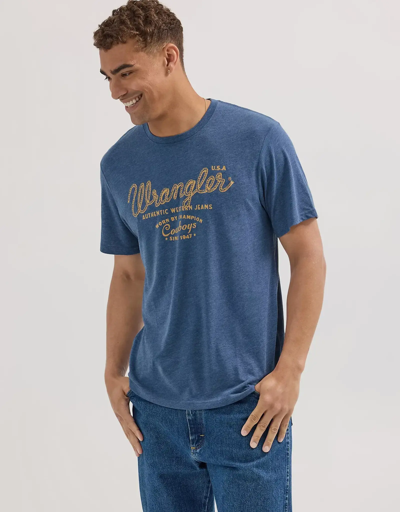 SHIRT MNS TEE WRANGLER LOGO BLUE