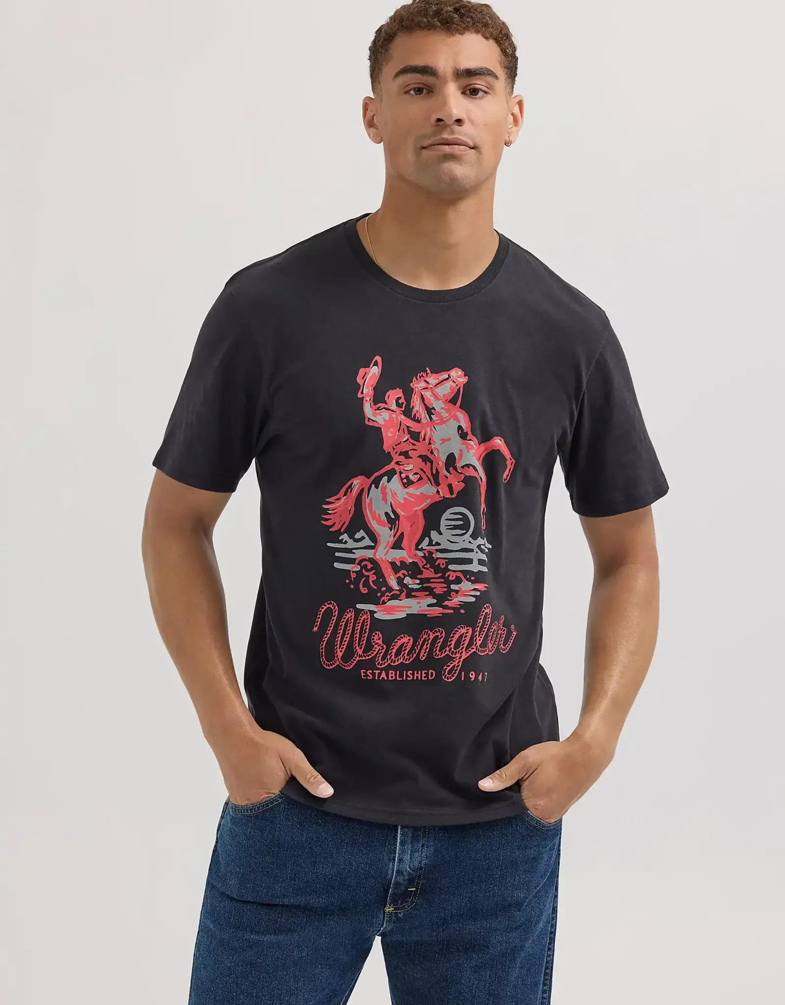 SHIRT MNS TEE BRONC RIDER BLACK/RED