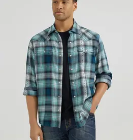 SHIRT MNS SNAP PLAID RETRO BLUE