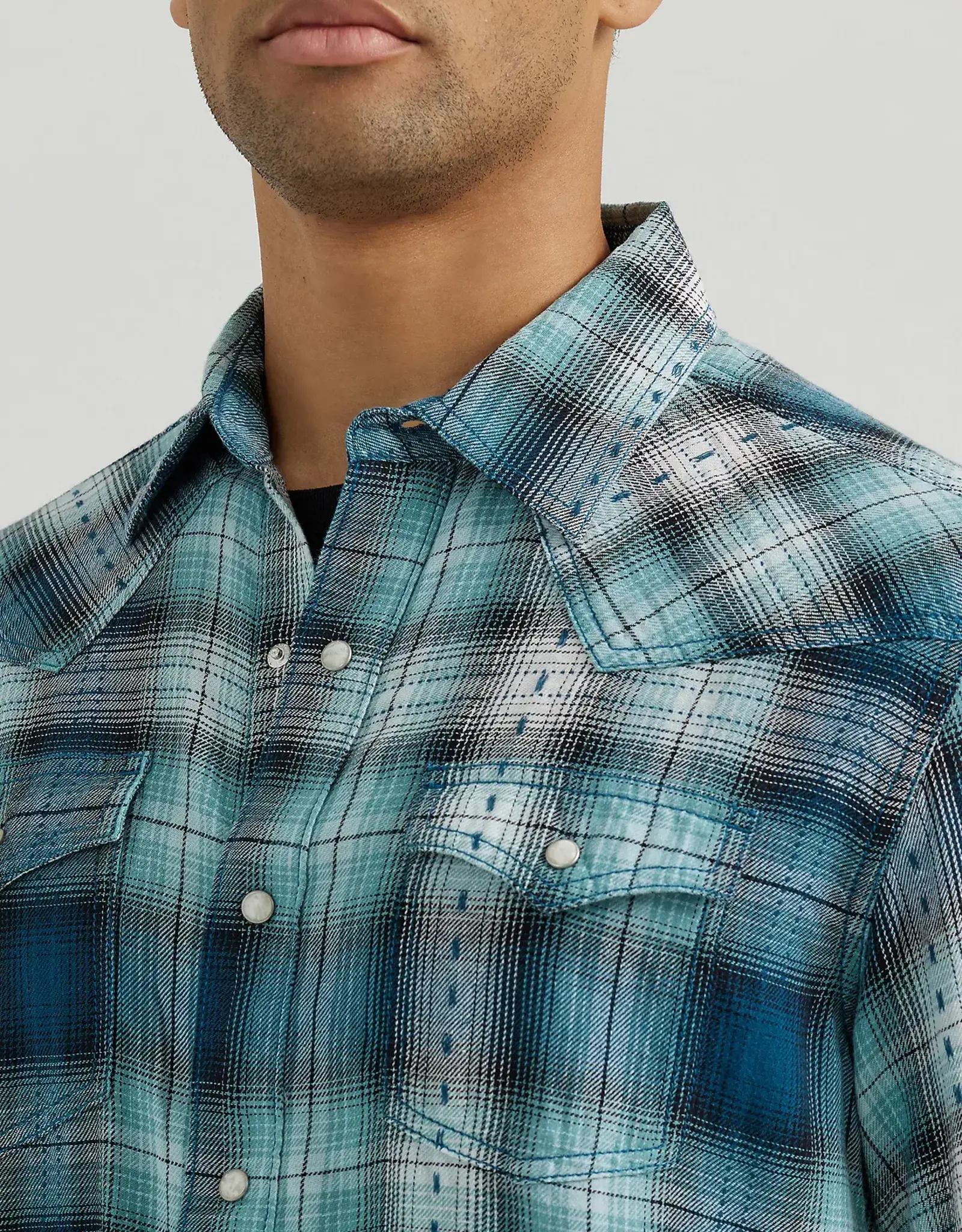 SHIRT MNS SNAP PLAID RETRO BLUE