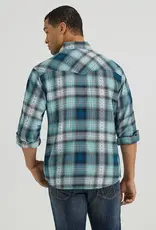 SHIRT MNS SNAP PLAID RETRO BLUE