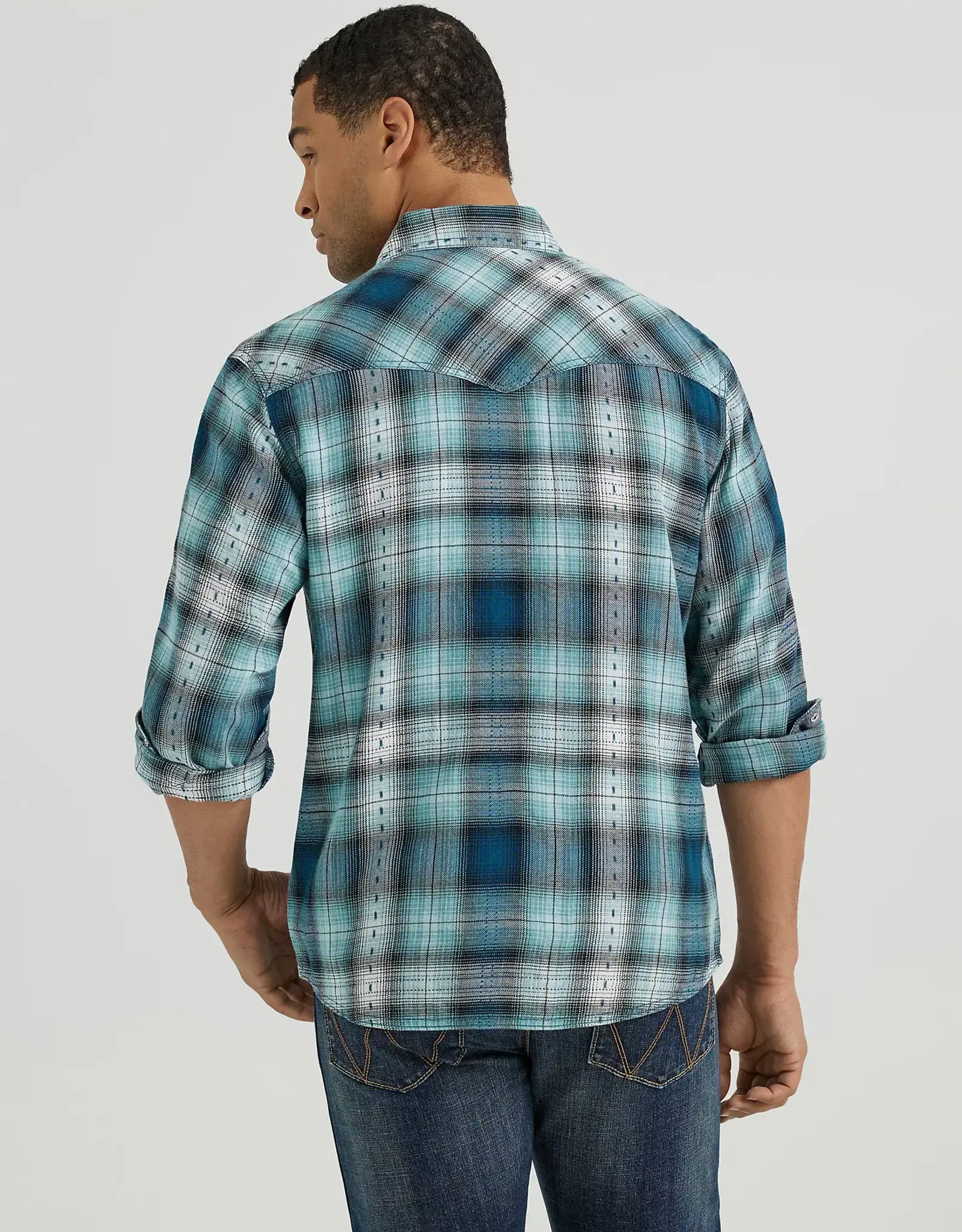 SHIRT MNS SNAP PLAID RETRO BLUE