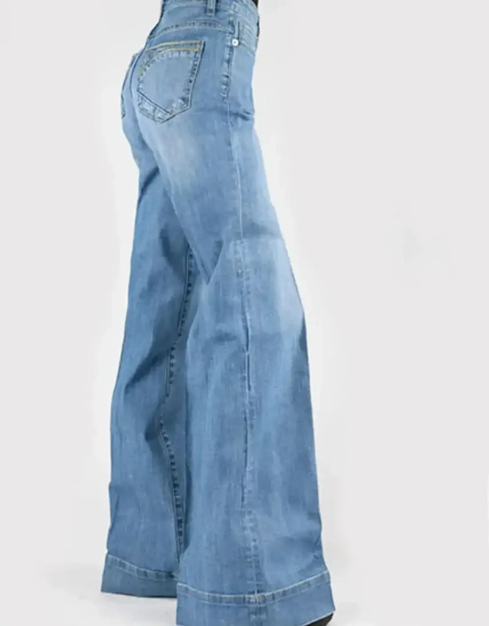 STETSON JEAN WMS STETSON WIDE LEG MED WASH DENIM DIAGONAL PIECED BACK PKT