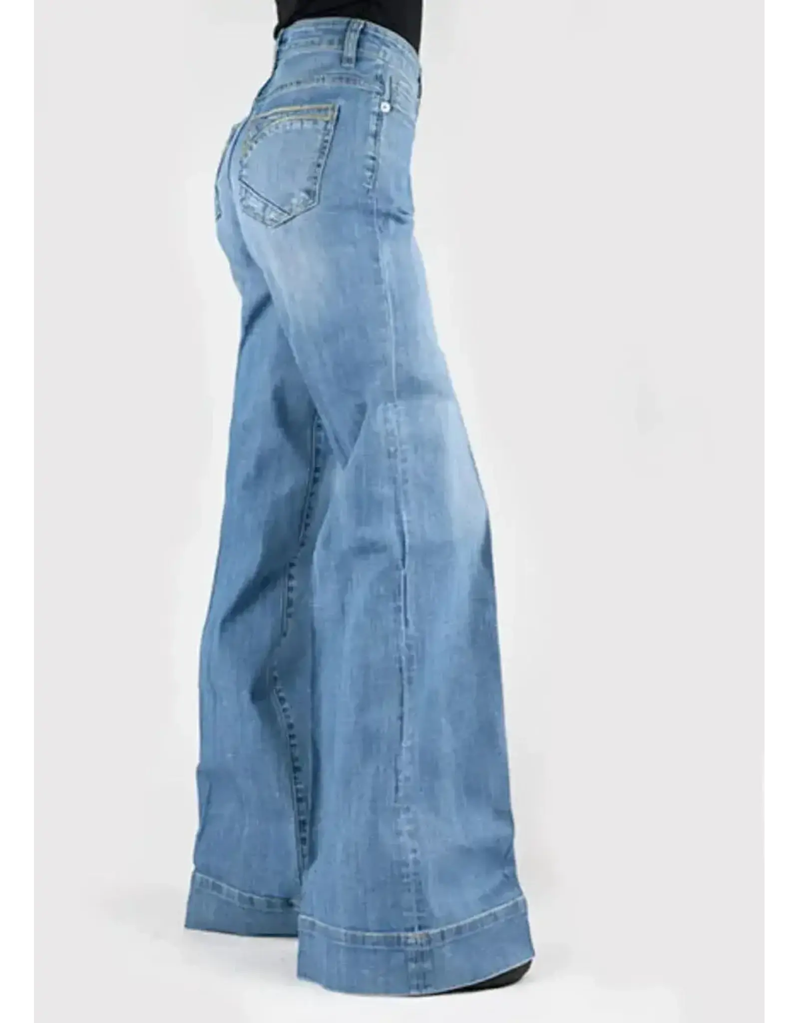 STETSON JEAN WMS STETSON WIDE LEG MED WASH DENIM DIAGONAL PIECED BACK PKT