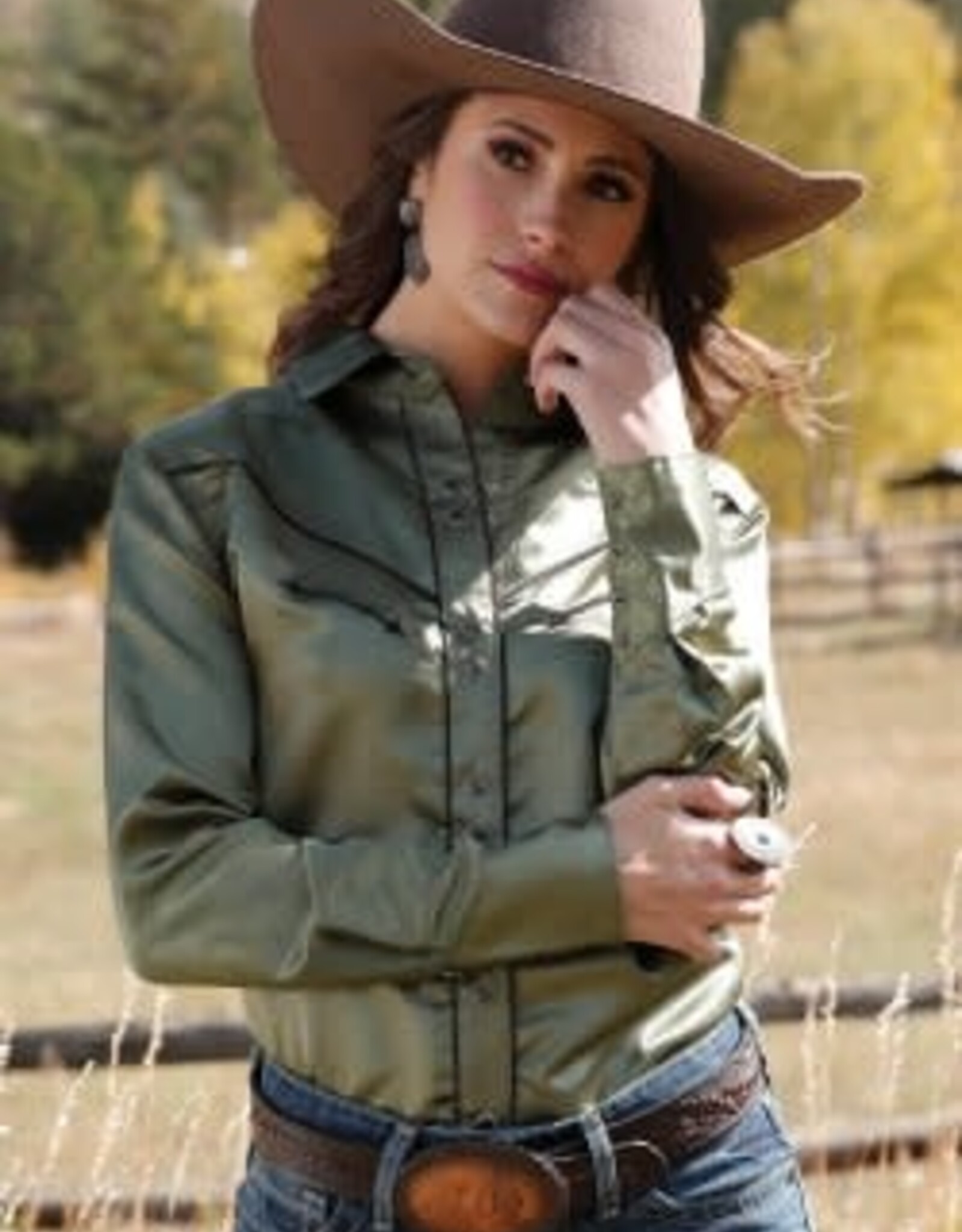 CINCH SHIRT WMS SNAP SATIN GREEN
