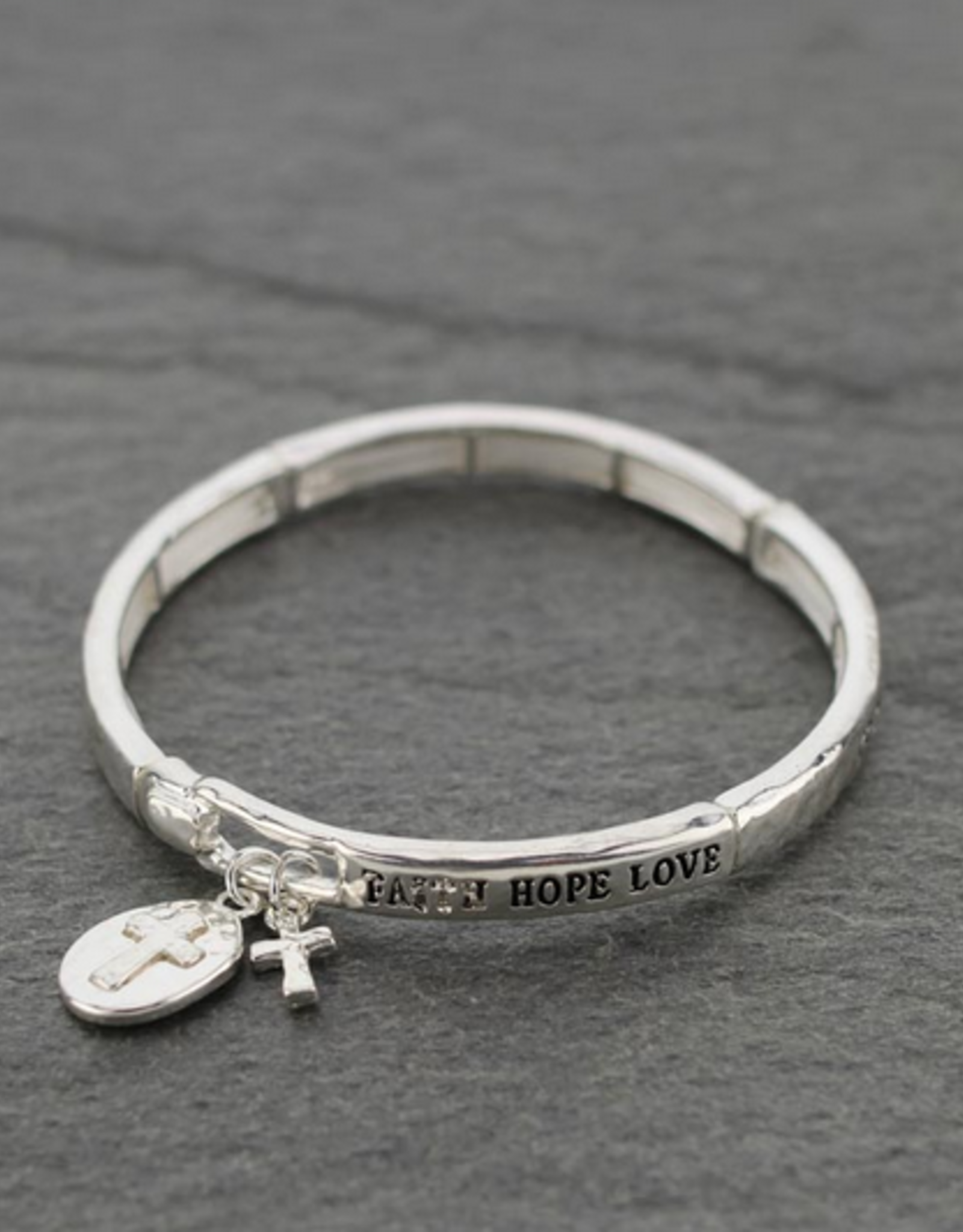BRACELET STRETCH "FAITH, HOPE, AND LOVE" CROSS CHARM