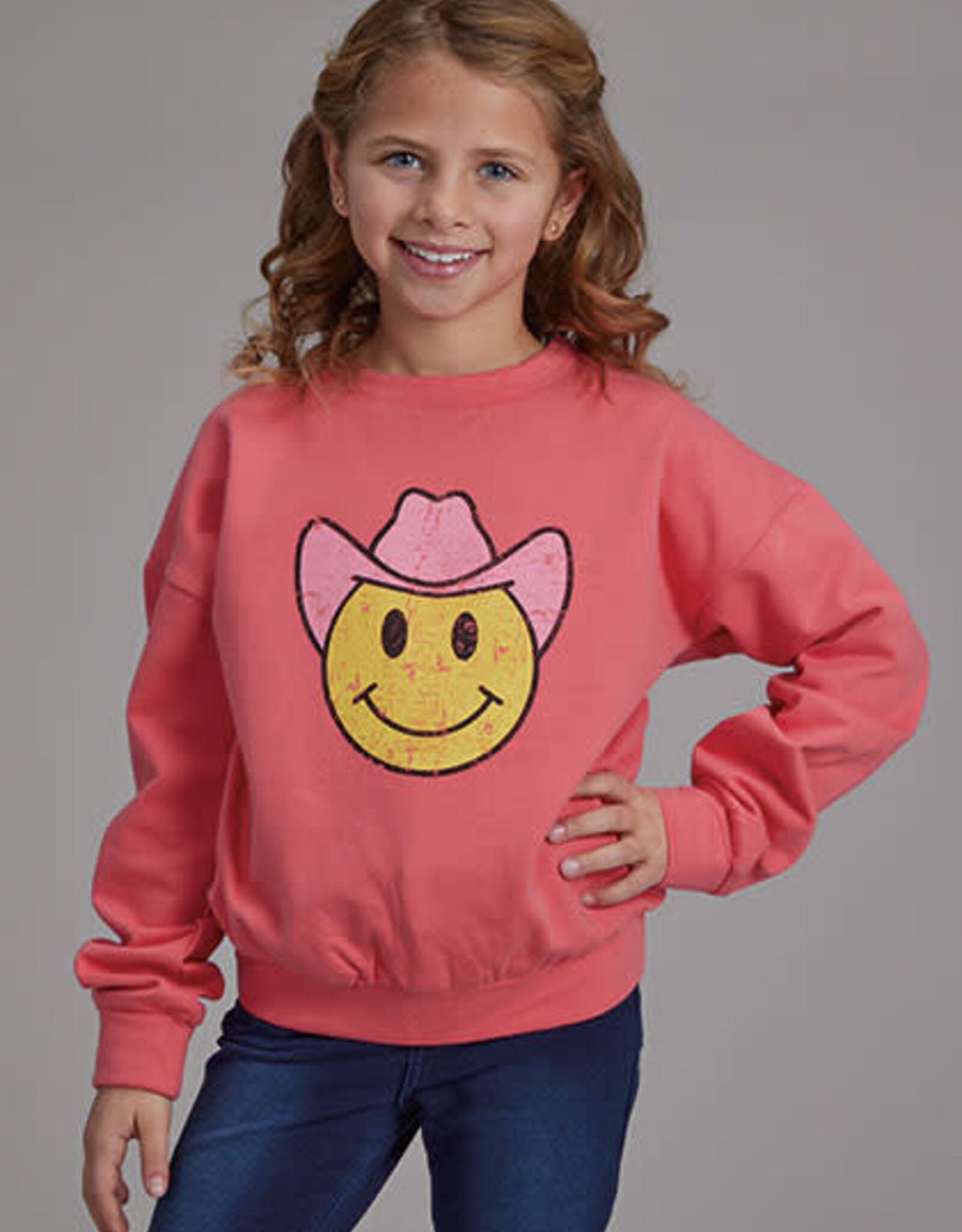 ROPER SWEATER GIRLS CORRAL PINK SMILEY FACE