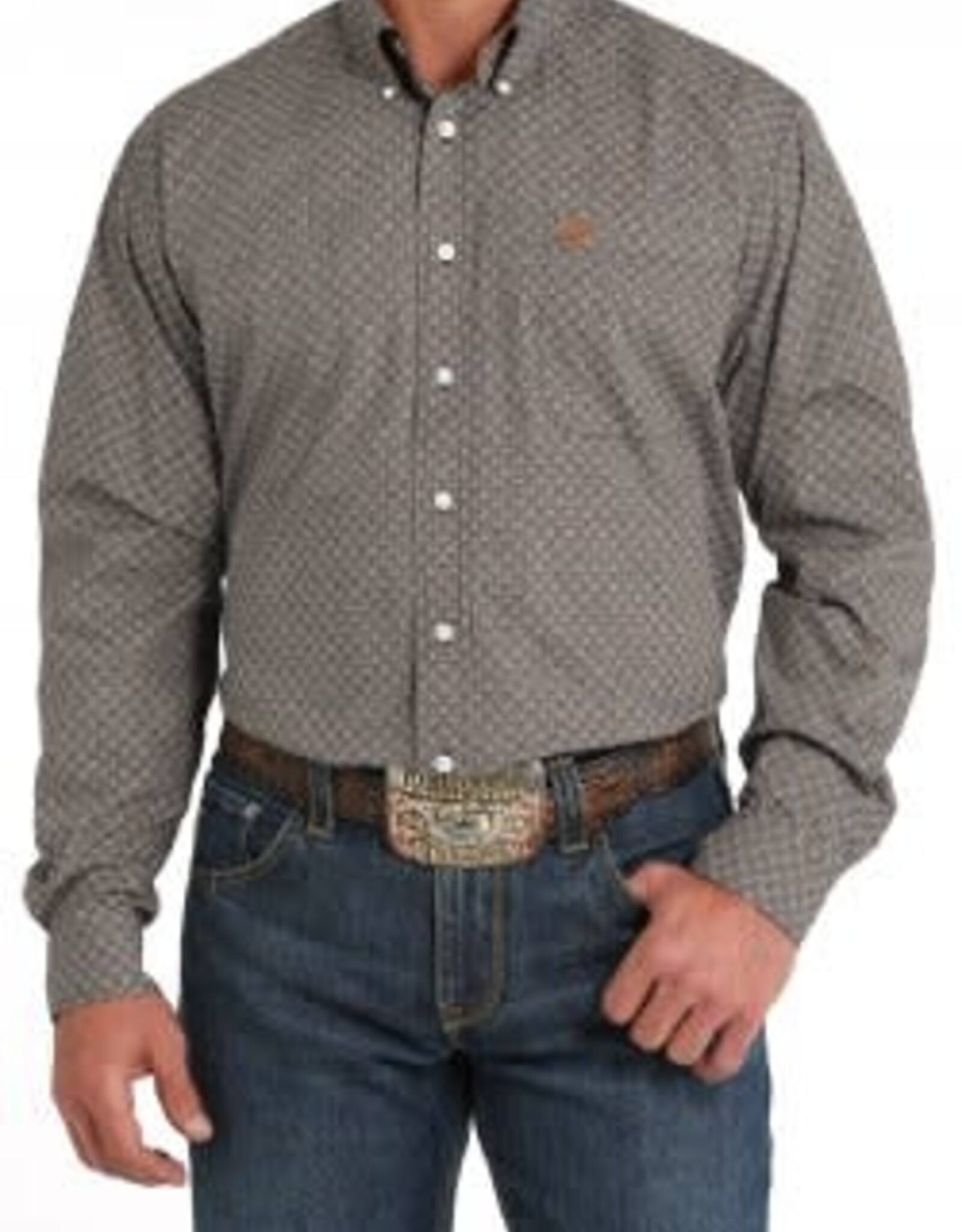 CINCH SHIRT MNS L/S GEO PRINT BROWN