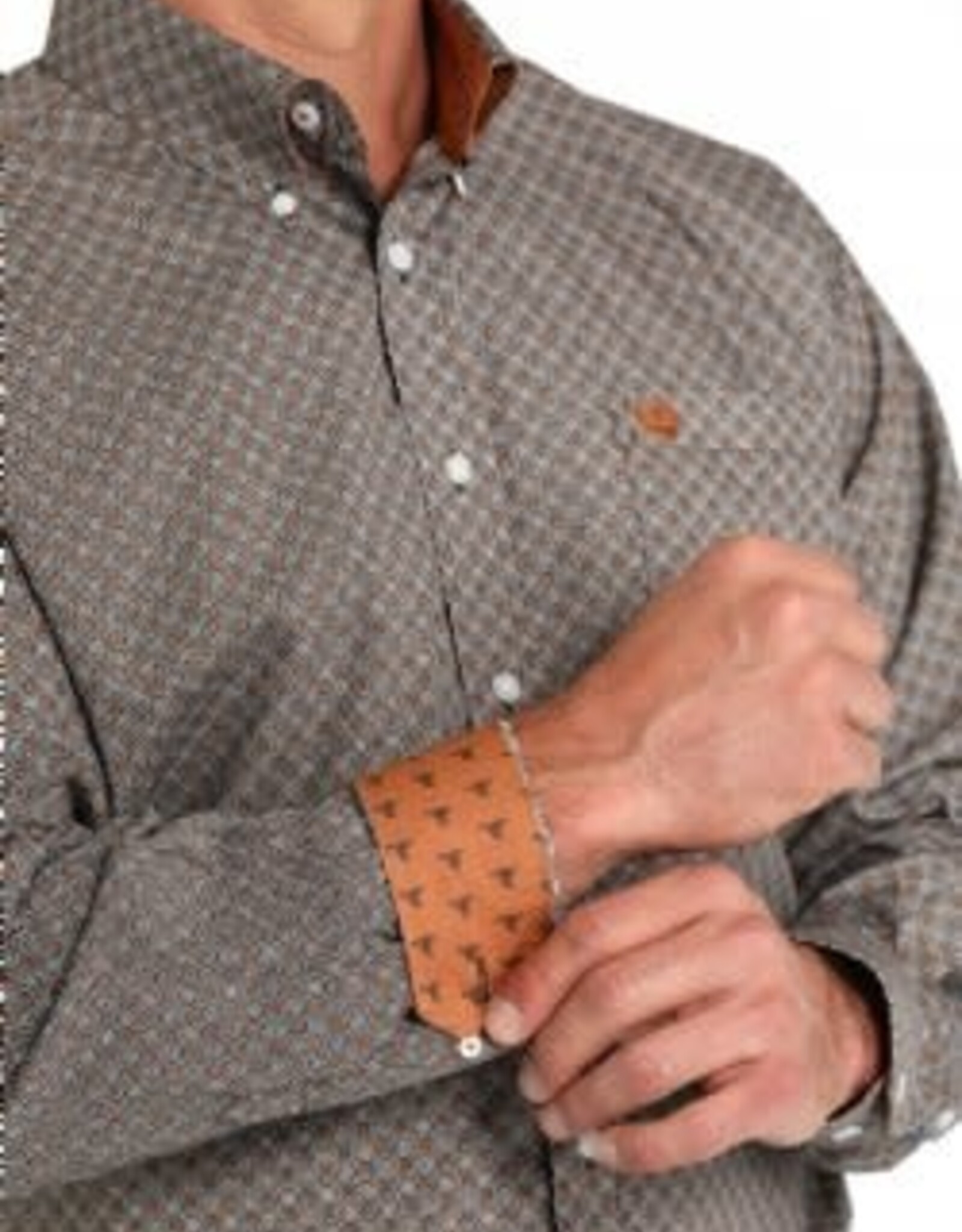 CINCH SHIRT MNS L/S GEO PRINT BROWN