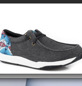 ROPER SHOES WMS ROPER BLACK CANVAS W/ AZTEC HEEL