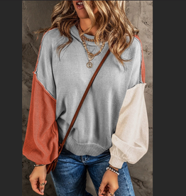 SWEATER WMS COLORBLOCK TRI ORNG,GRY,CRM