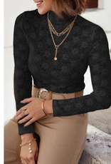 SHIRT WMS HIGH NECK FLORAL LACE LS  BLK