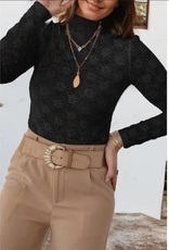 SHIRT WMS HIGH NECK FLORAL LACE LS  BLK