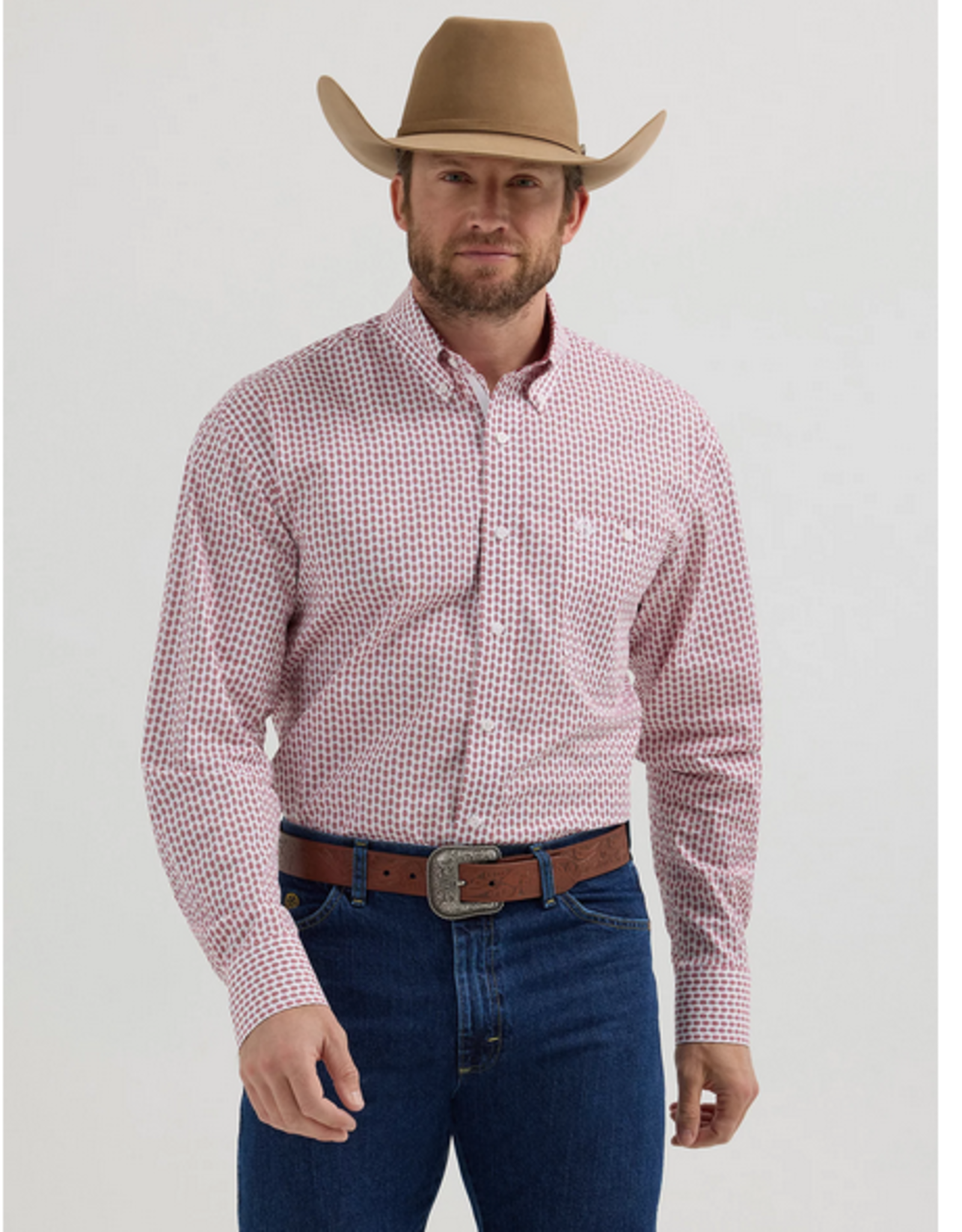 SHIRT MENS WRANGLER LS WHITE W/ RED ARROWS