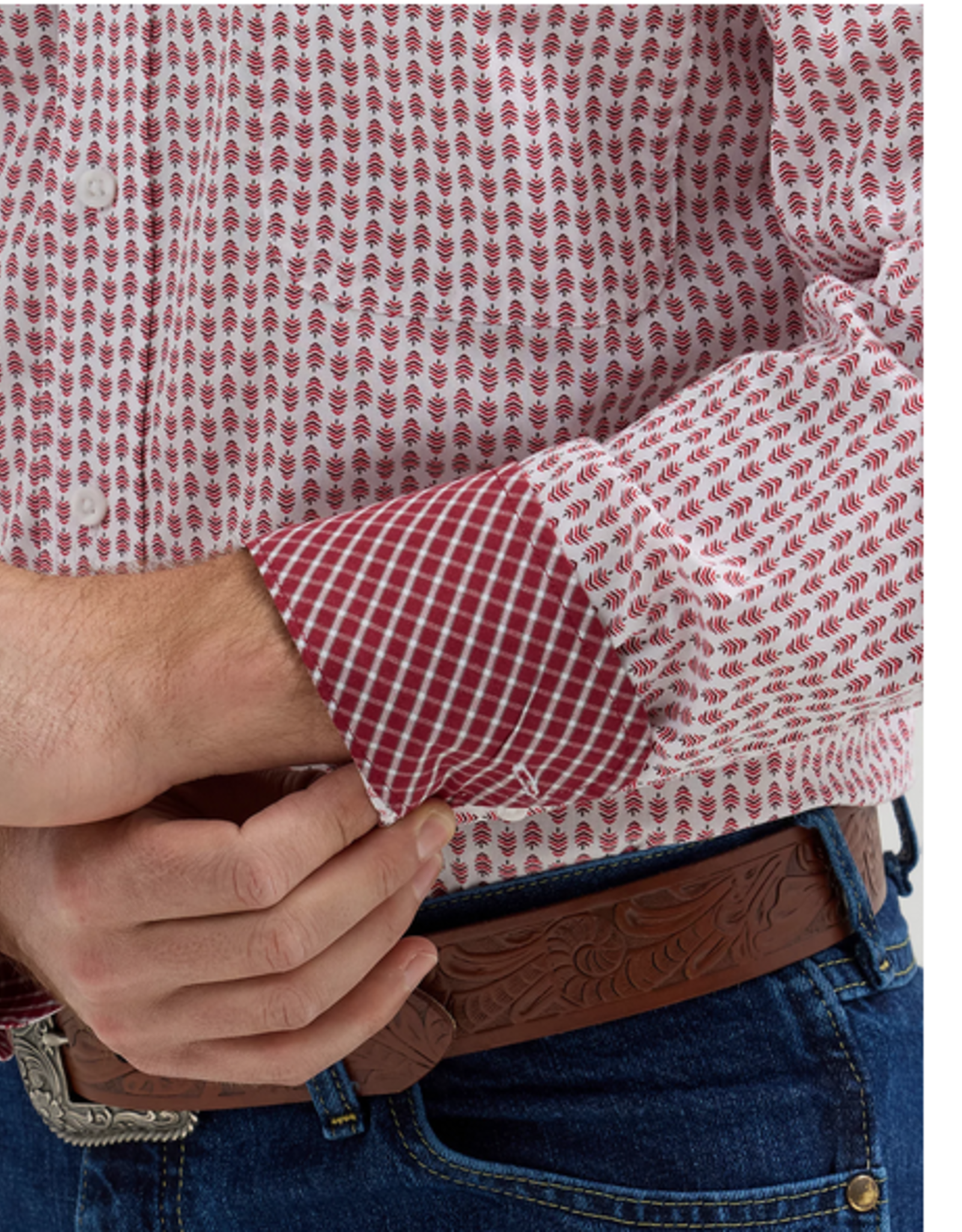 SHIRT MENS WRANGLER LS WHITE W/ RED ARROWS
