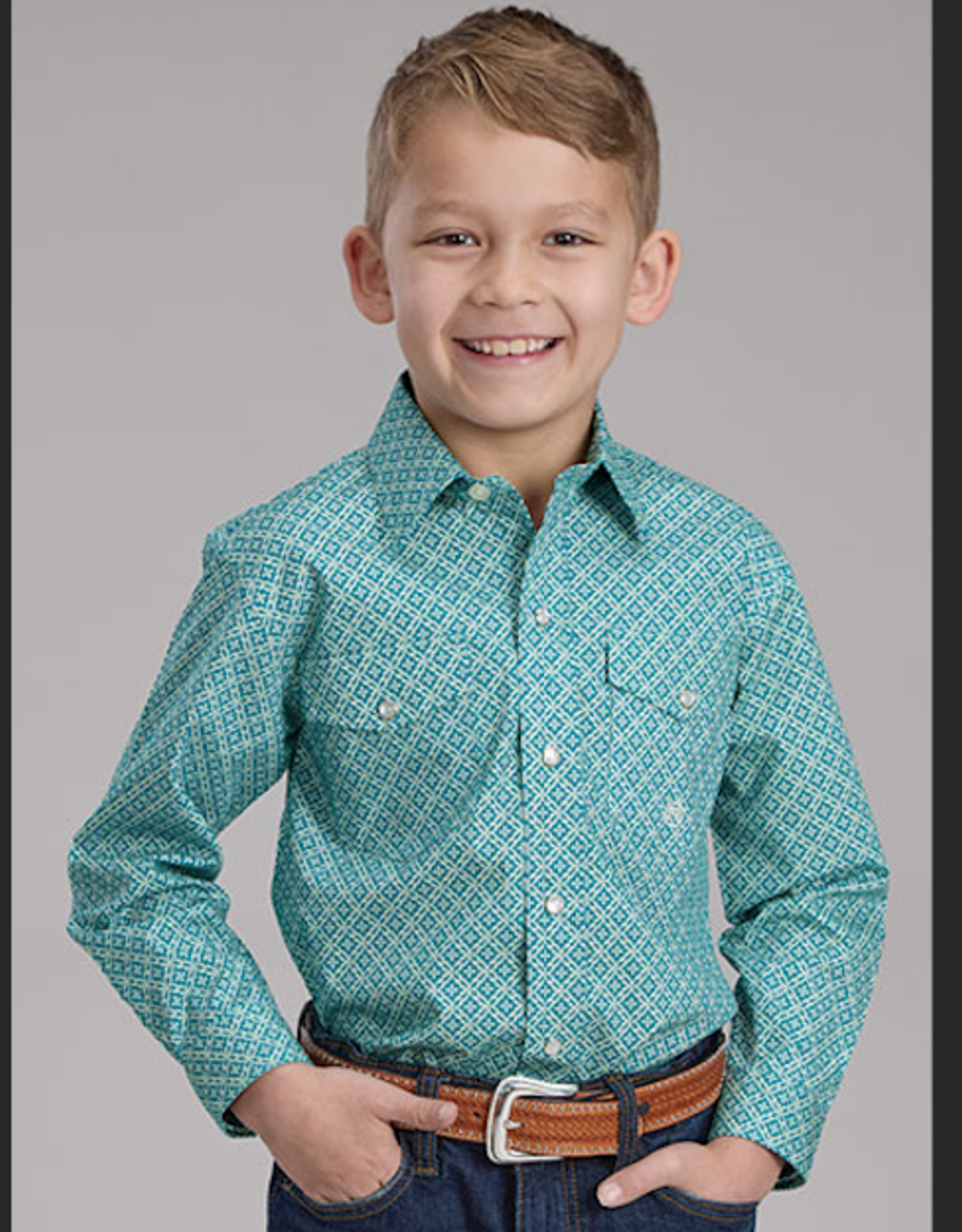 ROPER SHIRT BOYS ROPER TEAL W/ FOUR POINT FOULARD