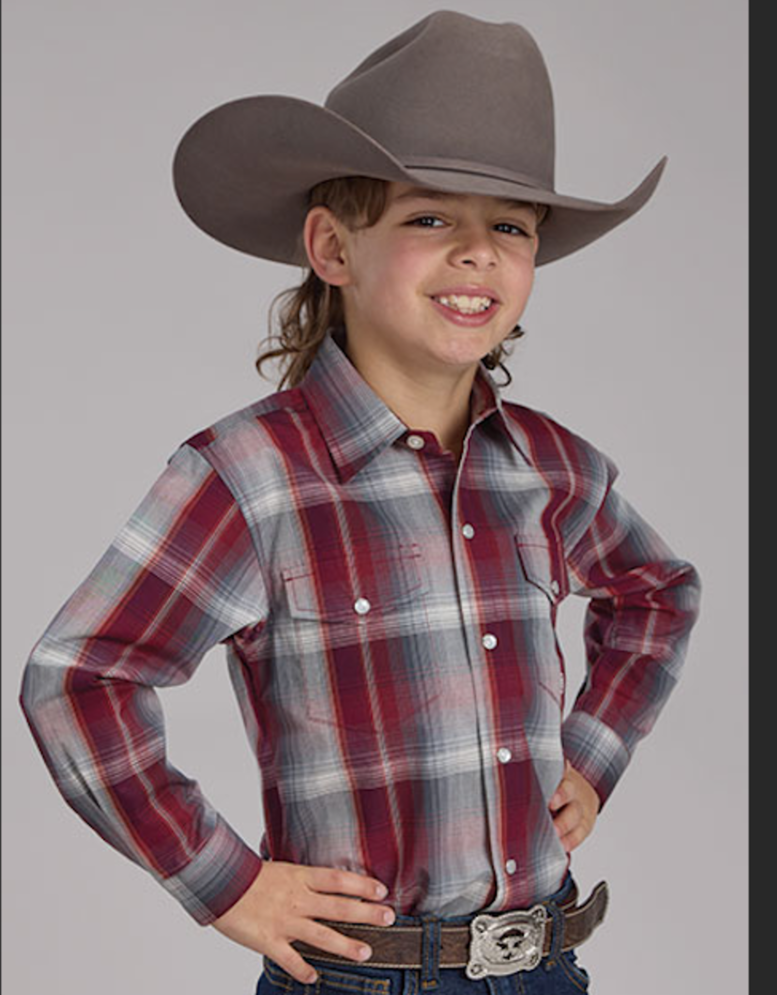 ROPER SHIRT BOYS ROPER LS WINE AND SMOKE PLAID