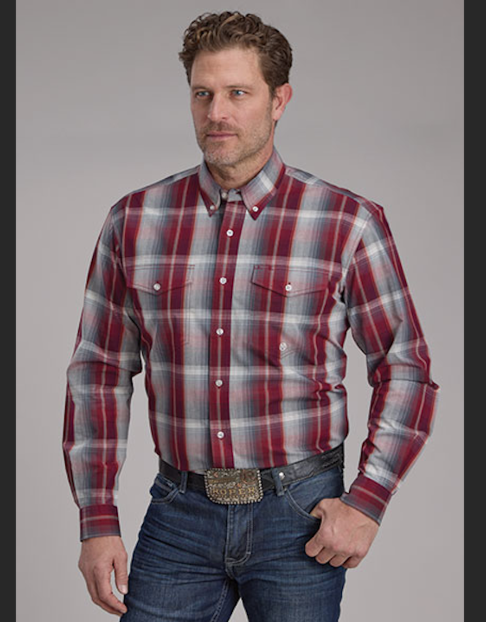 ROPER SHIRT MENS ROPER LS WINE & SMOKE PLAID