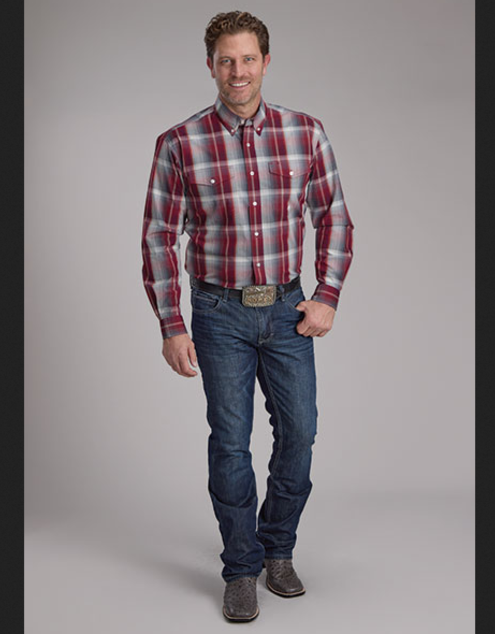 ROPER SHIRT MENS ROPER LS WINE & SMOKE PLAID