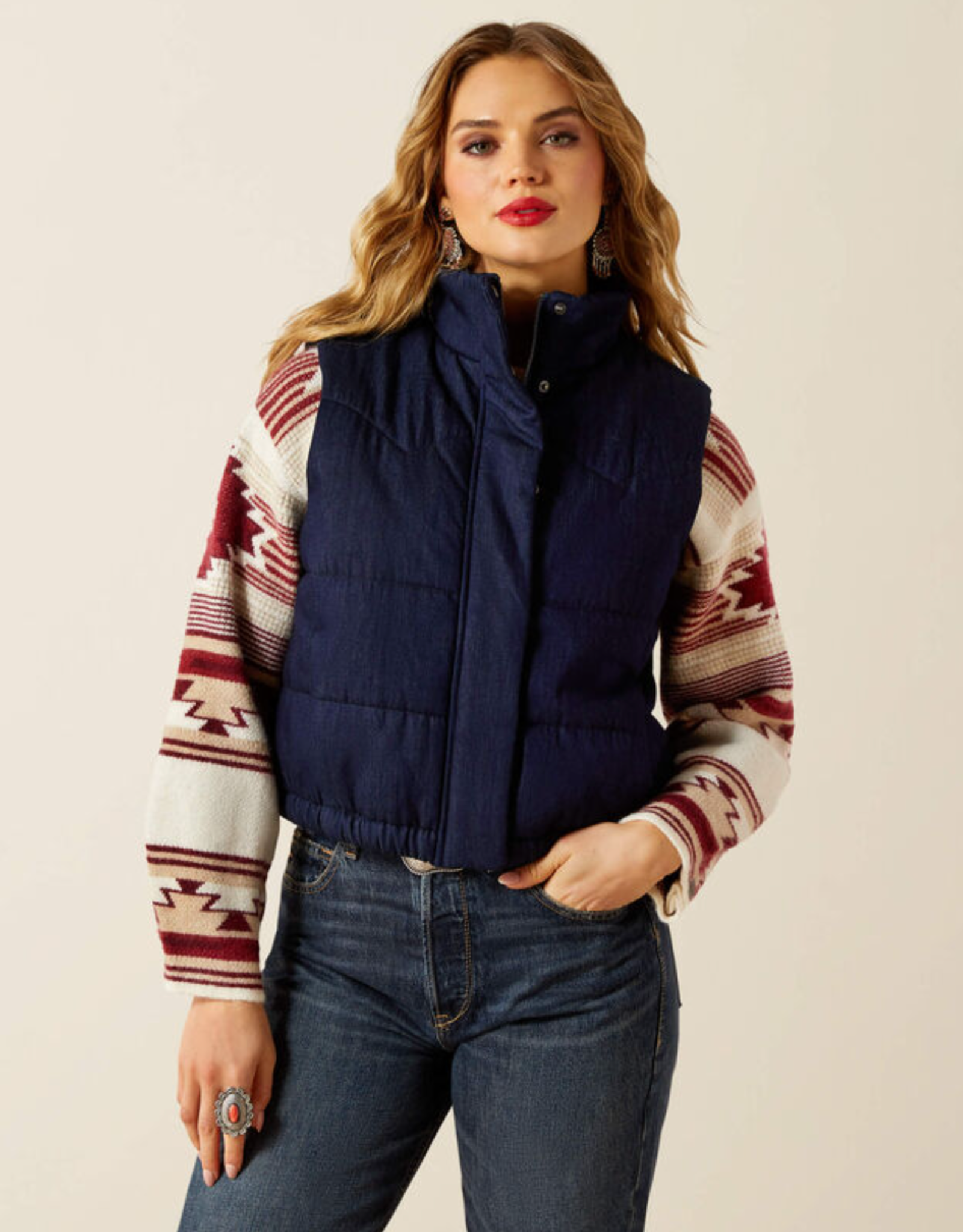 ARIAT VEST WMS DENIM WESTERN SWIRLS