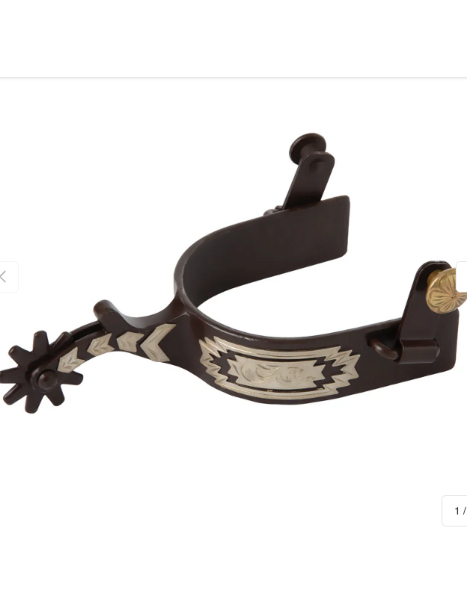 SPUR MENS ANTIQUE WESTERN ENGRAVED SILVER TRIM