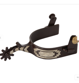 SPUR MENS ANTIQUE WESTERN ENGRAVED SILVER TRIM