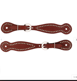 BRIDLE LEATHER SPUR STRAPS WITH METAL CONCHOS