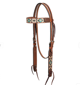 HEADSTALL BROWBAND LEATHER WITH  AZTEC