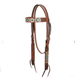 HEADSTALL BROWBAND LEATHER WITH  AZTEC