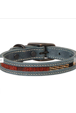 DOG COLLAR LEATHER  GRAY "INDIGO SKY"