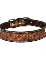 DOG COLLAR LEATHER CHECKERED TOOLING