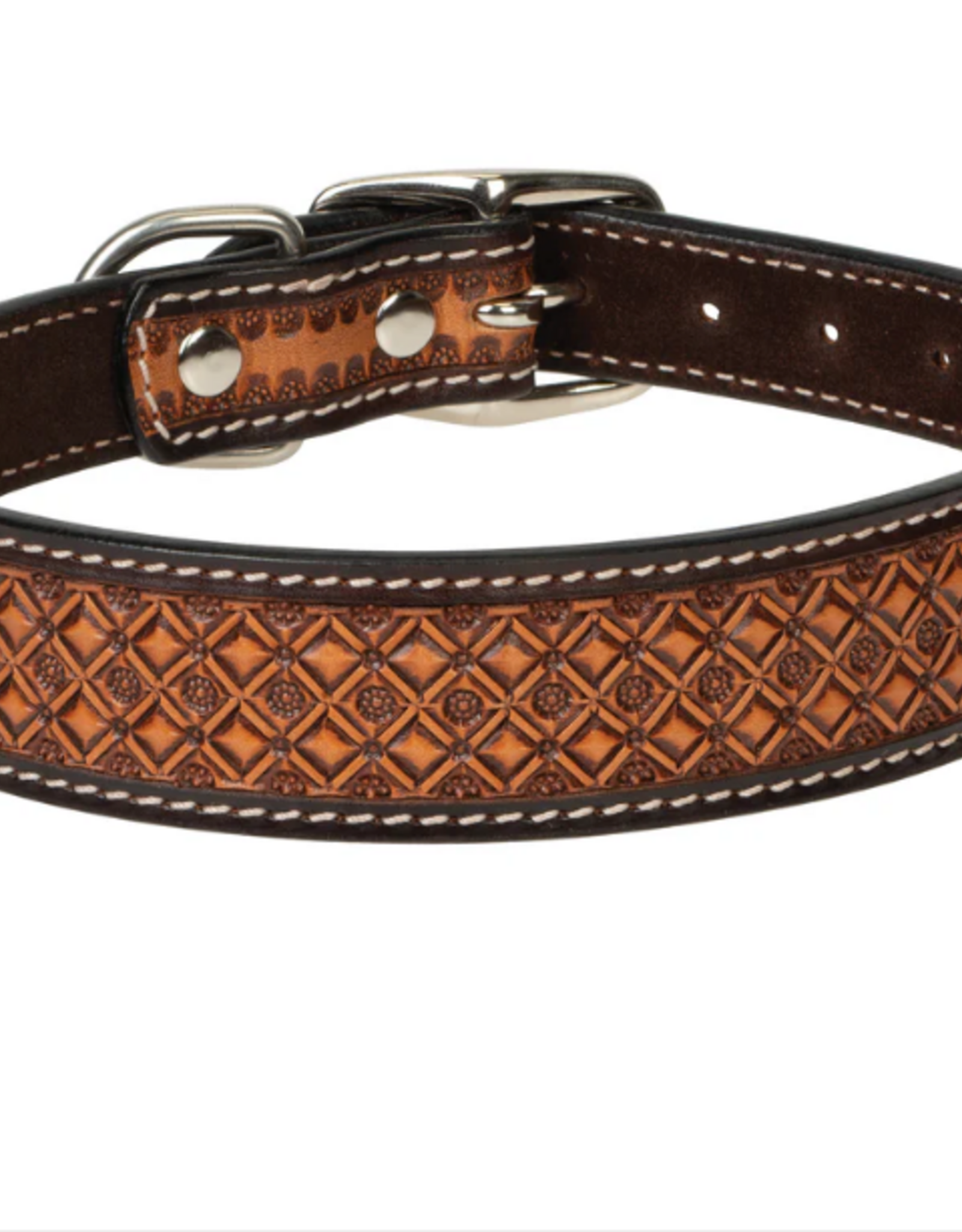 DOG COLLAR LEATHER CHECKERED TOOLING