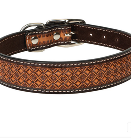DOG COLLAR LEATHER CHECKERED TOOLING