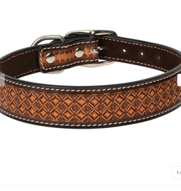 DOG COLLAR LEATHER CHECKERED TOOLING