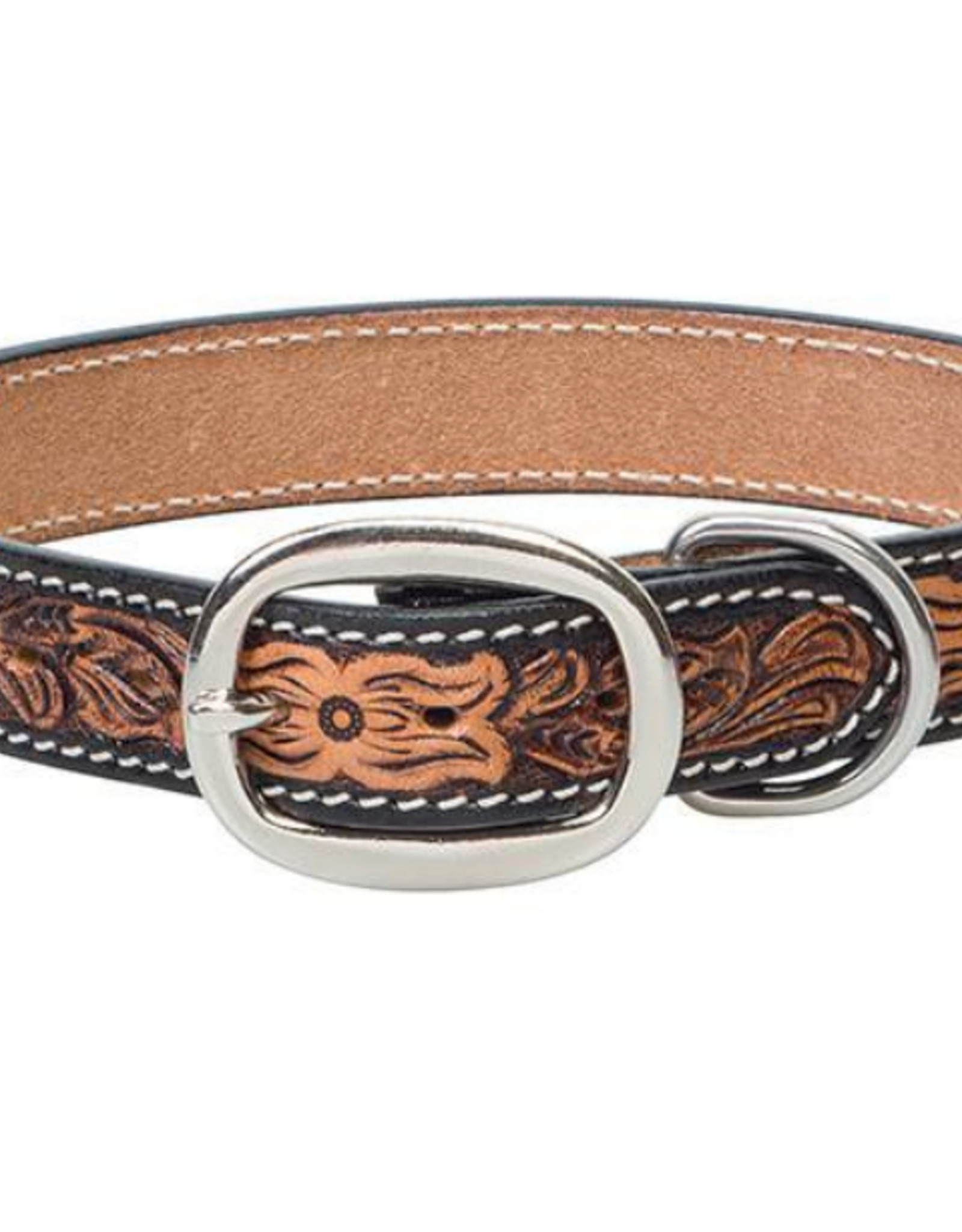 DOG COLLAR LEATHER TOOLED FLORAL
