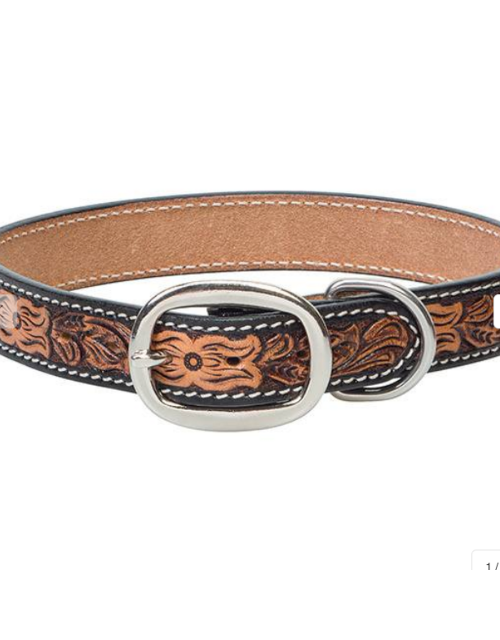 DOG COLLAR LEATHER TOOLED FLORAL
